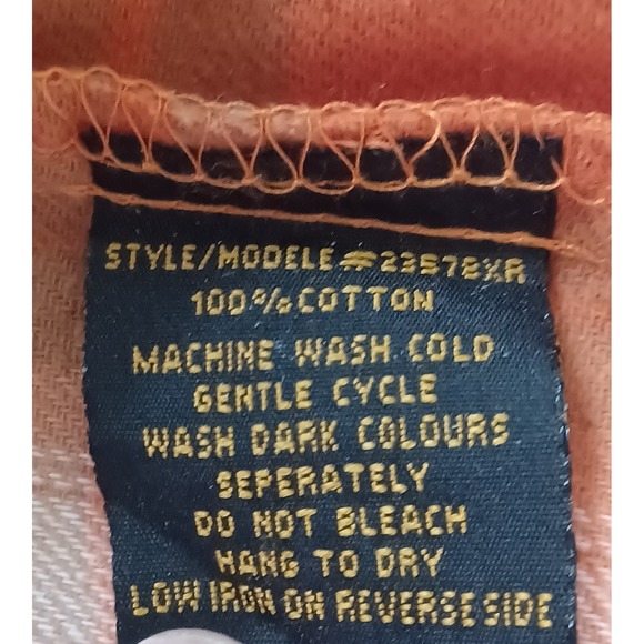 TAXI Orange Plaid Button Henley Top Women's 3X 100% Cotton Roll Tab Sleeve Flowy - Picture 5 of 6